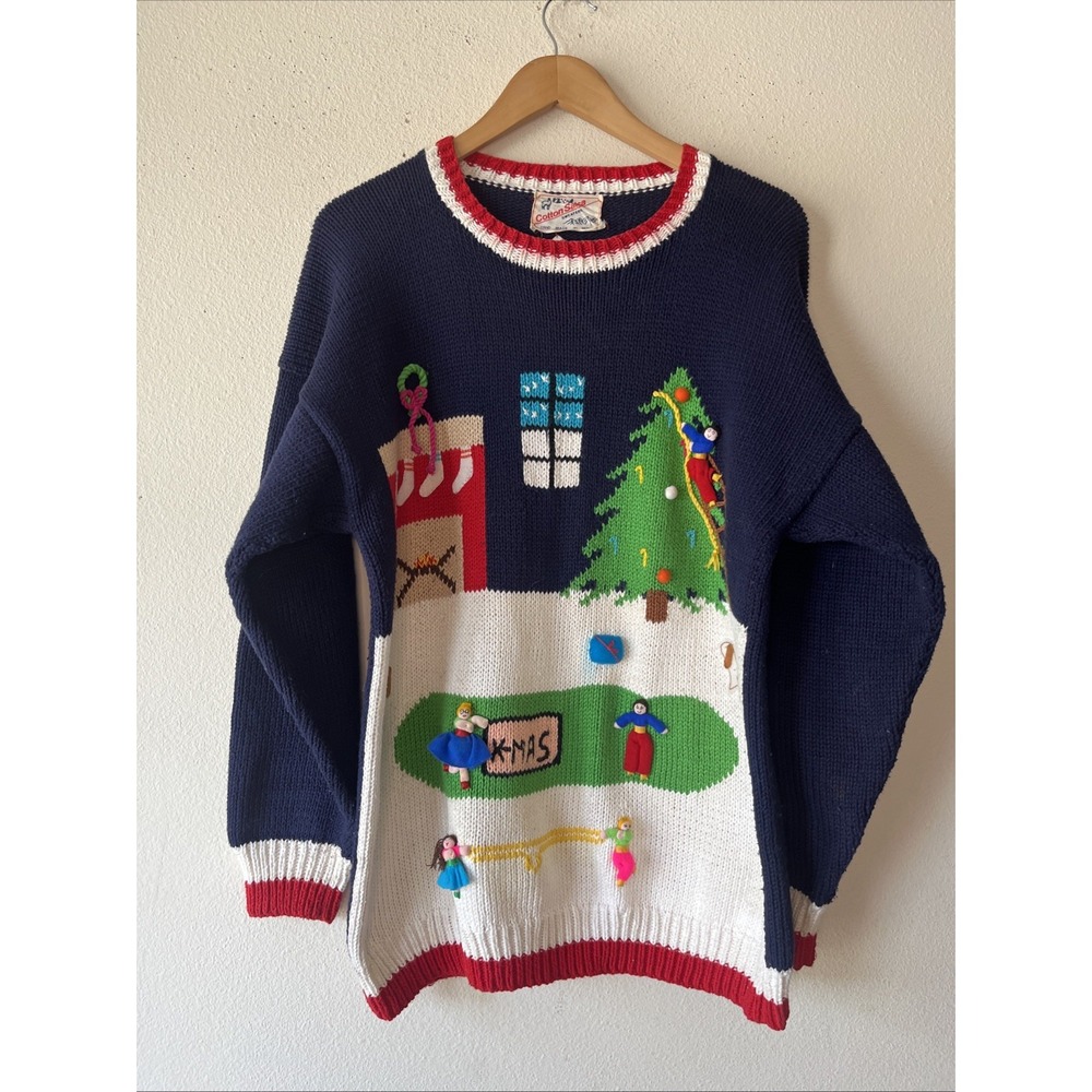 VTG Cotton Salsa Peru Hand Made 3D  Novelty  Christmas Tree Ugly Sweater Retro M